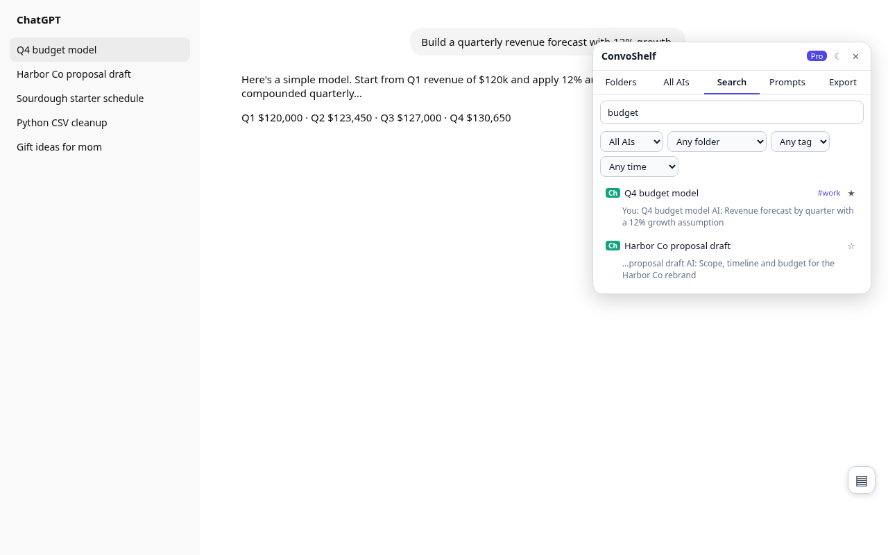 ConvoShelf full-text search results