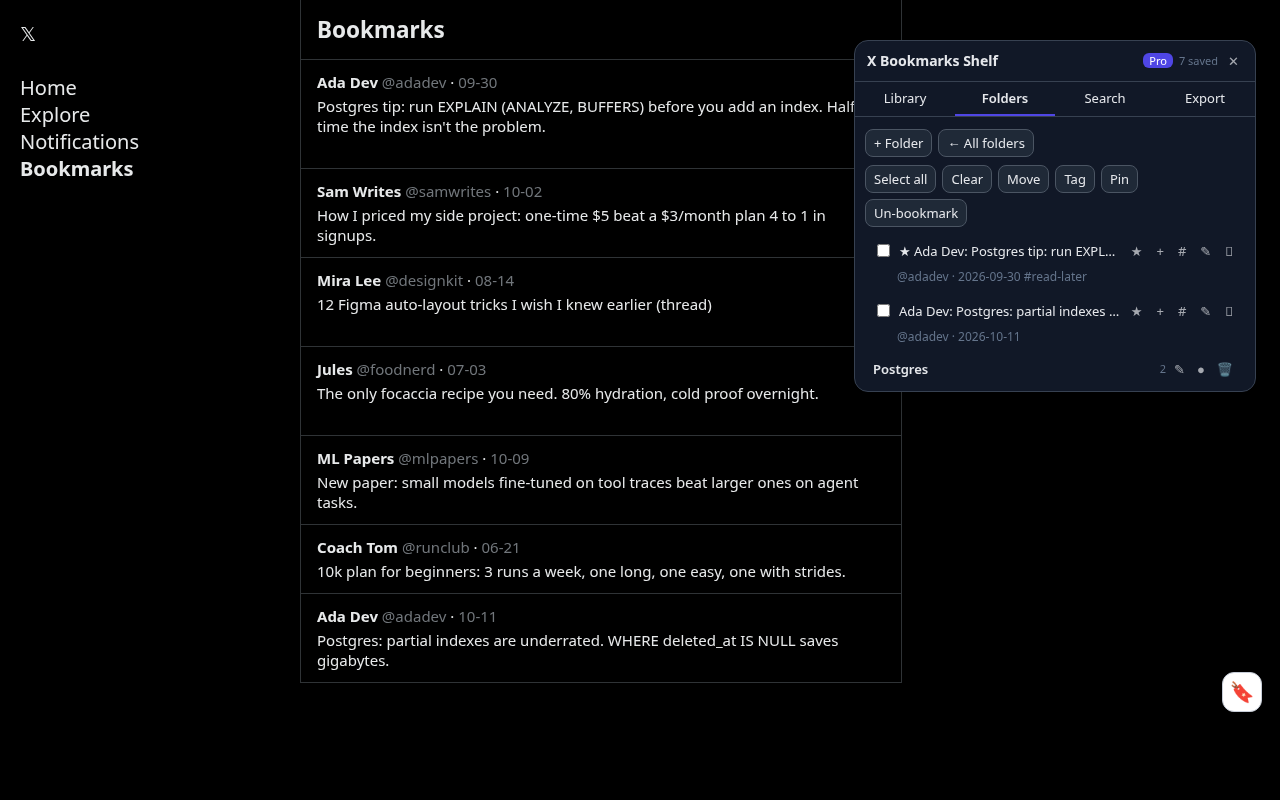 X Bookmarks Shelf folders